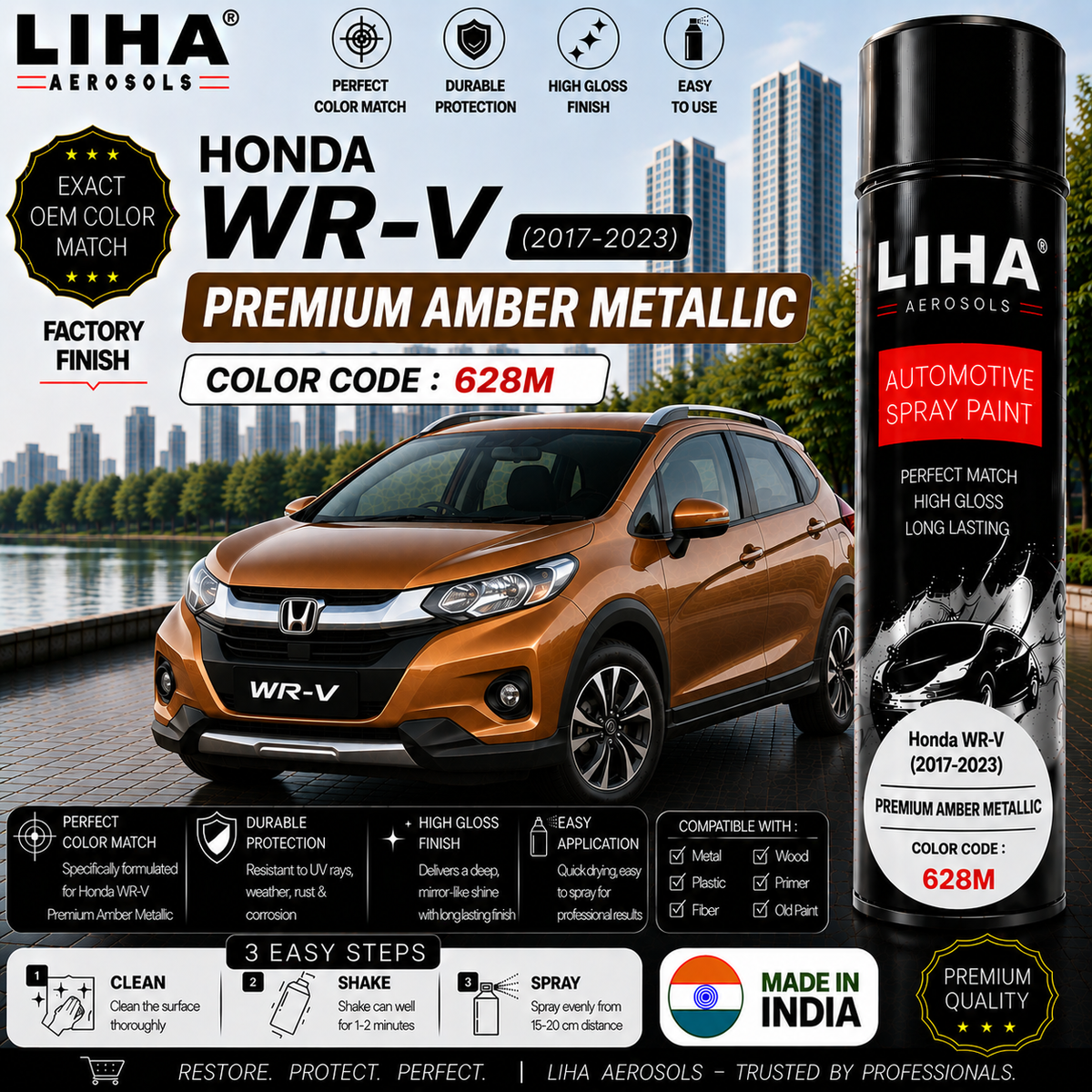 Honda WR-V Premium Amber Metallic Touch Up Spray Paint – OEM Color Match | LIHA Aerosols 500ml