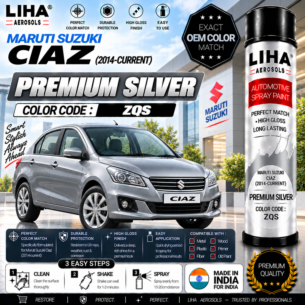Maruti Suzuki Ciaz Premium Silver Touch Up Spray Paint – OEM Color Match | LIHA Aerosols 500ml