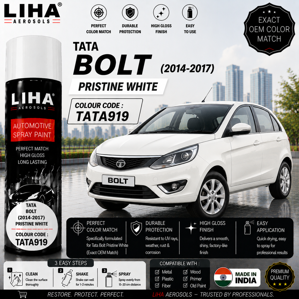 Tata Bolt Pristine White Touch Up Spray Paint – OEM Color Match | LIHA Aerosols 500ml