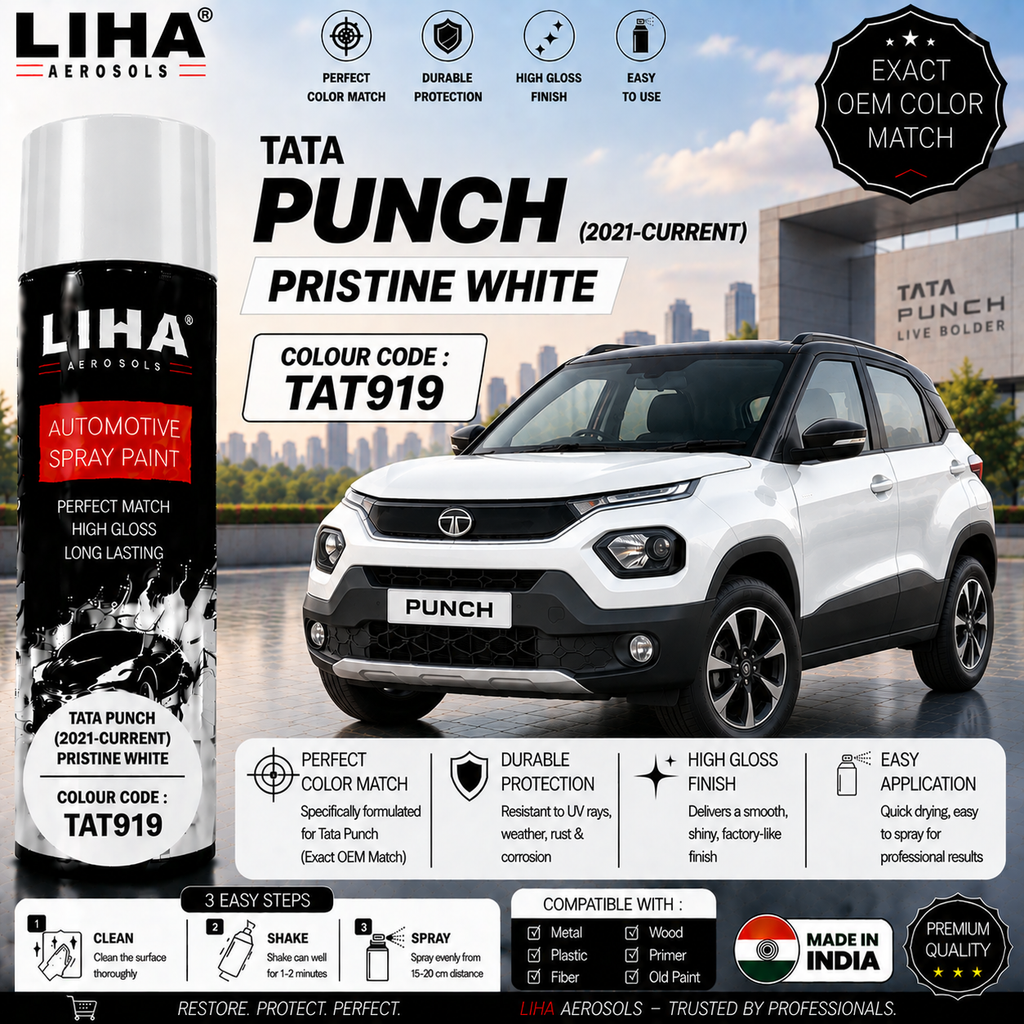 Tata Punch Pristine White Touch Up Spray Paint – OEM Color Match | LIHA Aerosols 500ml