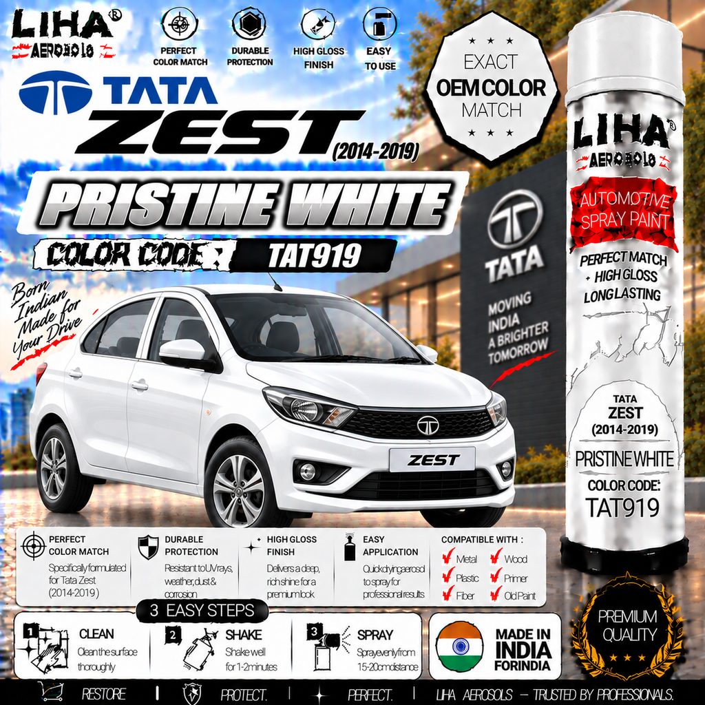 Tata Zest Pristine White Touch Up Spray Paint – OEM Color Match | LIHA Aerosols 500ml
