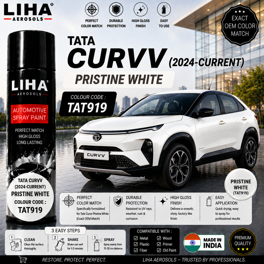 Tata Curvv Pristine White Touch Up Spray Paint – OEM Color Match | LIHA Aerosols 500ml