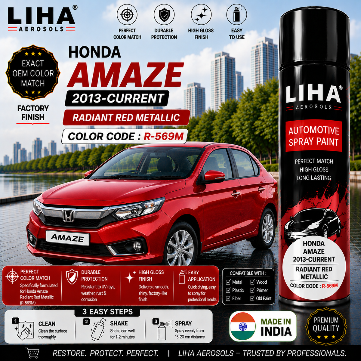 Honda Amaze Radiant Red Metallic Touch Up Spray Paint – OEM Color Match | LIHA Aerosols 500ml