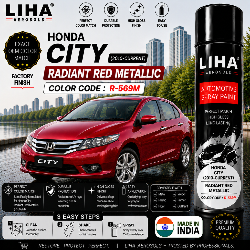 Honda City Radiant Red Metallic Touch Up Spray Paint – OEM Color Match | LIHA Aerosols 500ml