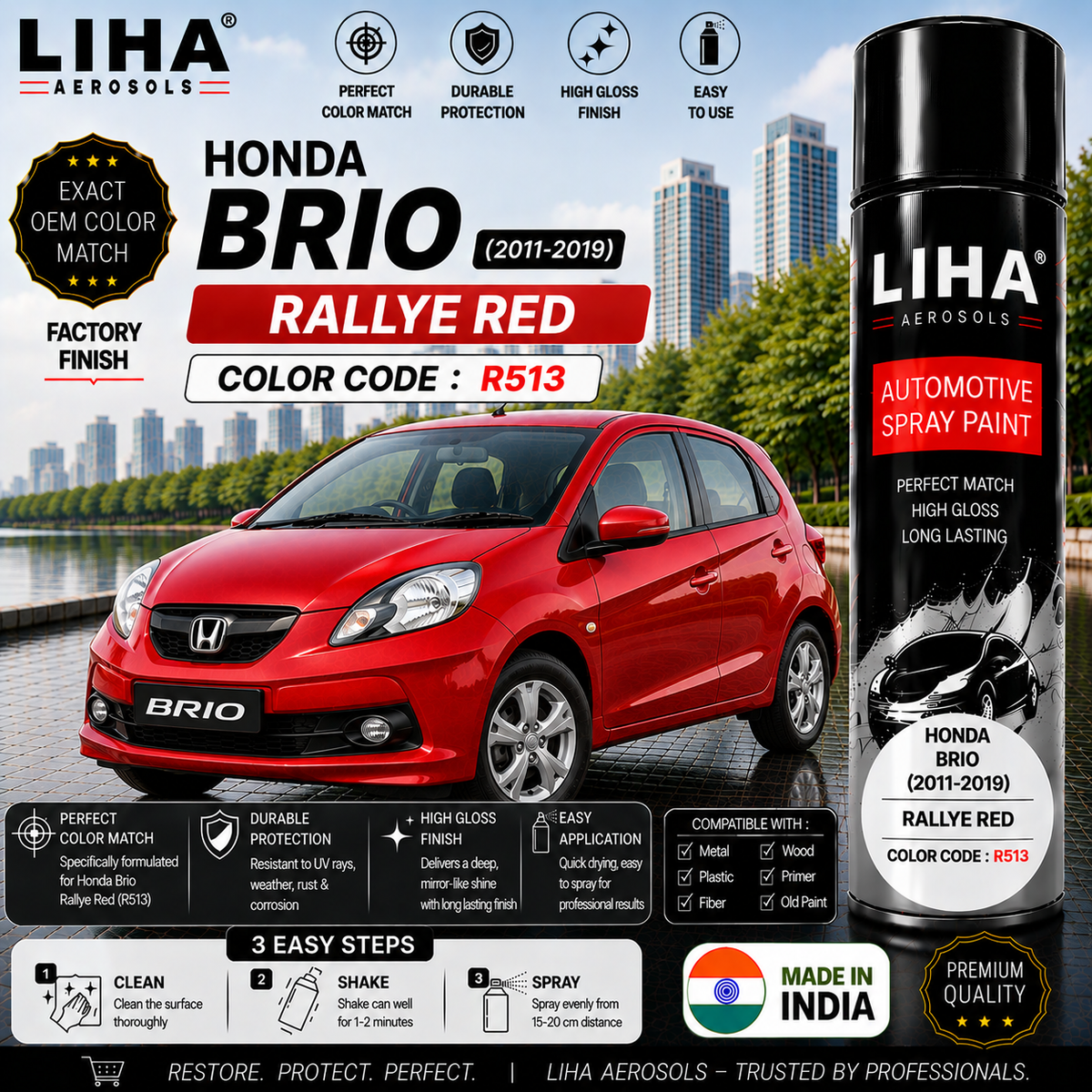 Honda Brio Rallye Red Touch Up Spray Paint – OEM Color Match | LIHA Aerosols 500ml