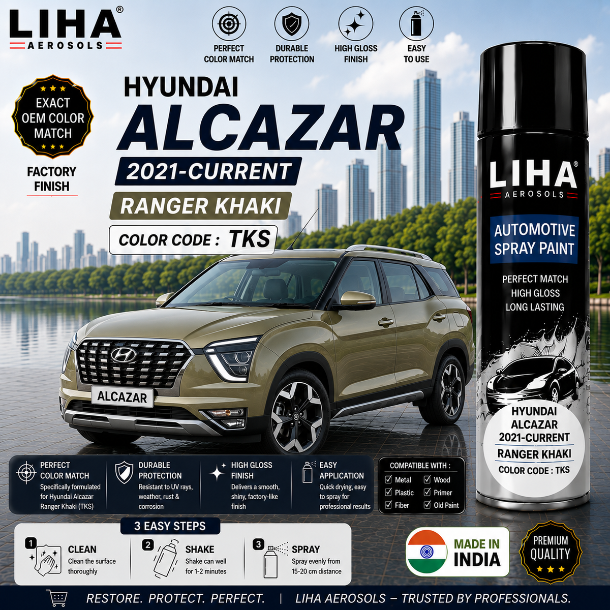 Hyundai Alcazar Ranger Khaki Touch Up Spray Paint – OEM Color Match | LIHA Aerosols 500ml