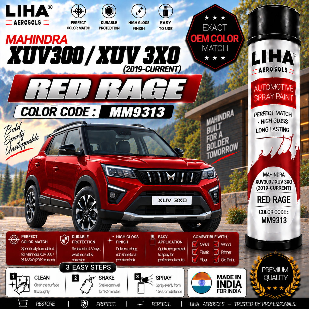 Mahindra XUV300 / XUV 3XO Red Rage Touch Up Spray Paint – OEM Color Match | LIHA Aerosols 500ml