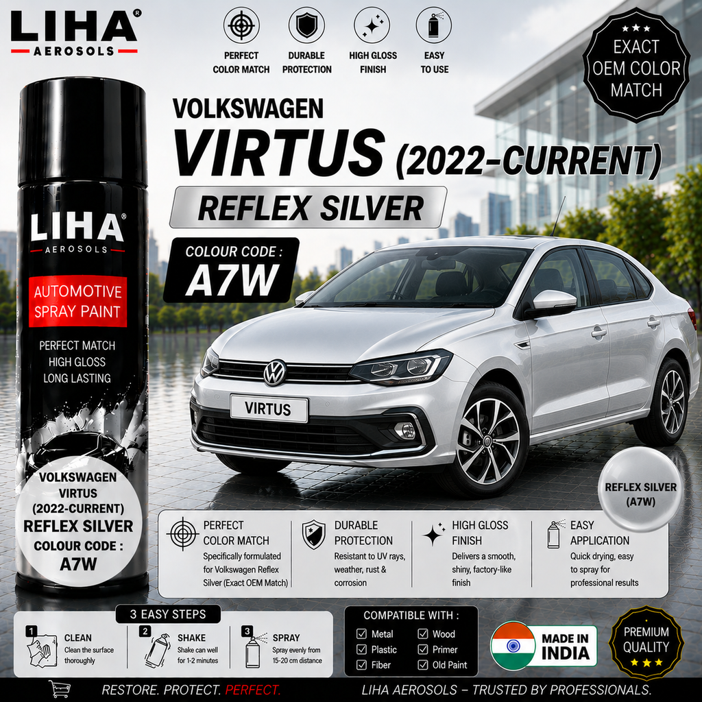 Volkswagen Virtus Reflex Silver Touch Up Spray Paint – OEM Color Match | LIHA Aerosols 500ml