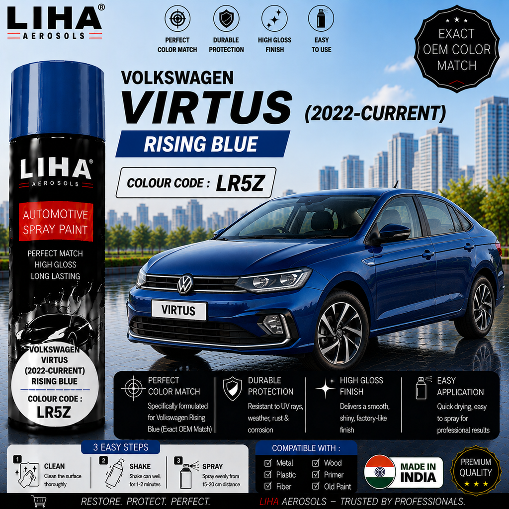 Volkswagen Virtus Rising Blue Touch Up Spray Paint – OEM Color Match | LIHA Aerosols 500ml