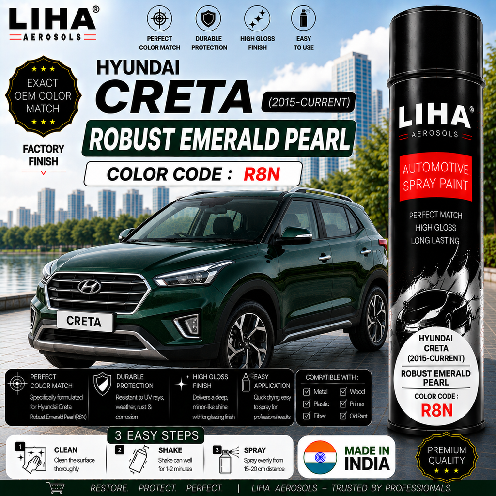 Hyundai Creta Robust Emerald Pearl Touch Up Spray Paint – OEM Color Match | LIHA Aerosols 500ml