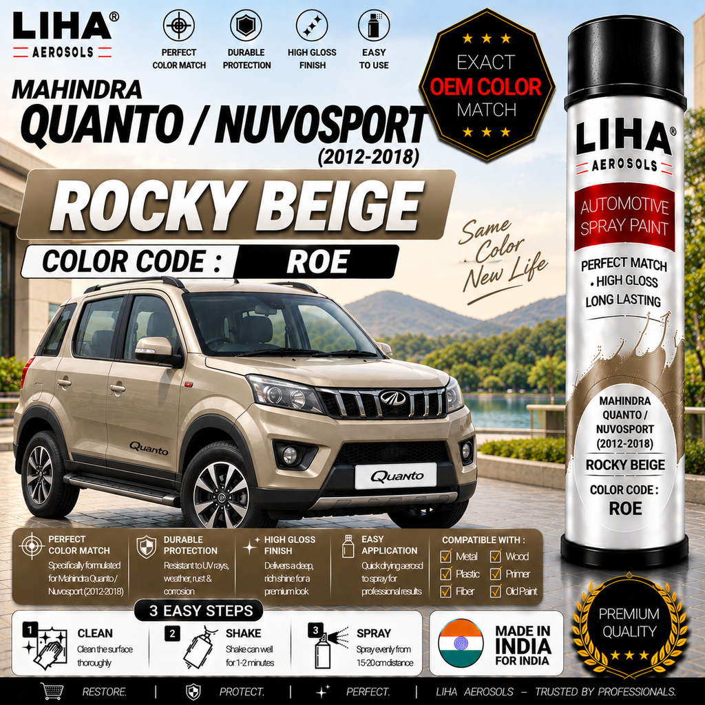 Mahindra Quanto / Nuvosport Rocky Beige Touch Up Spray Paint – OEM Color Match | LIHA Aerosols 500ml