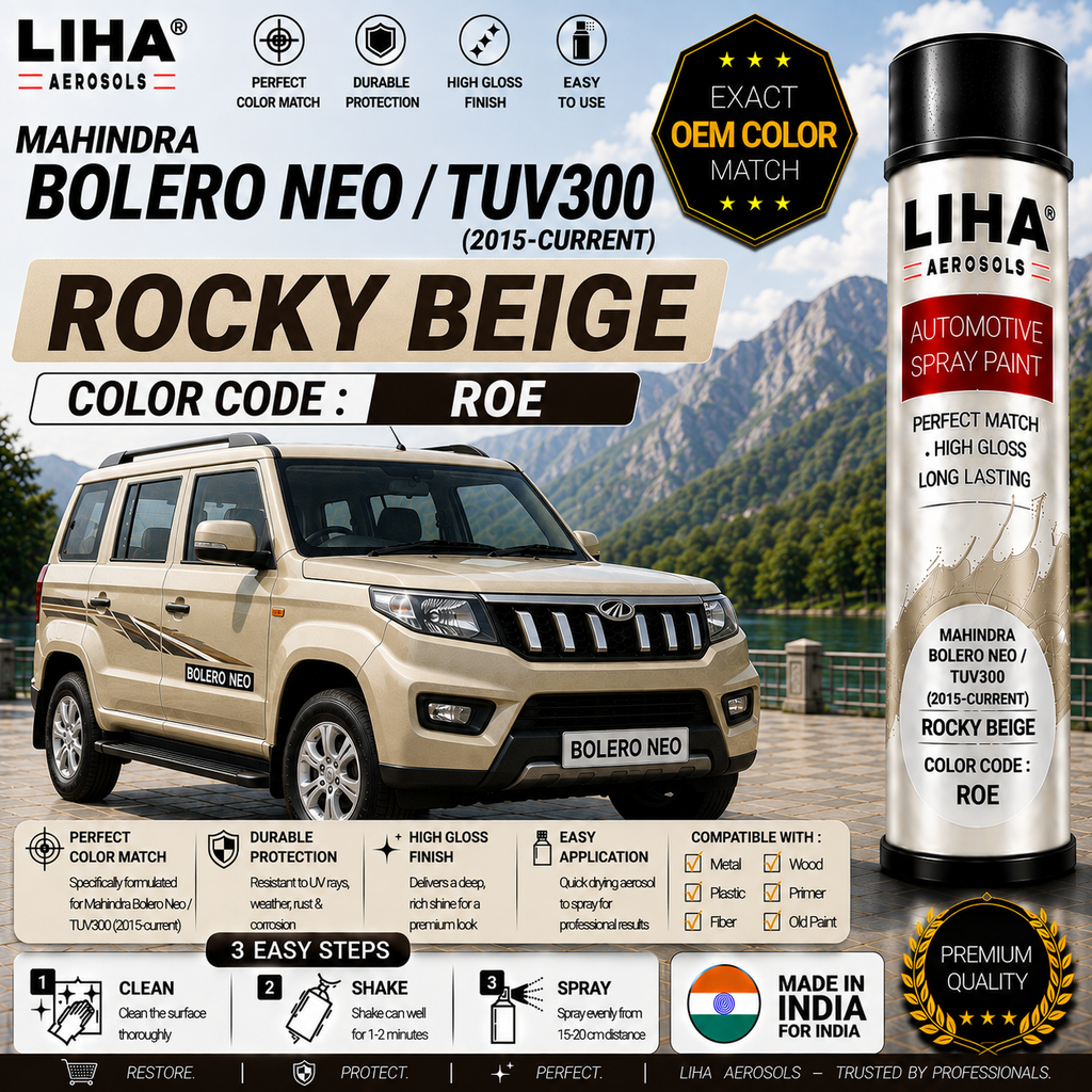 Mahindra Bolero Neo / TUV300 Rocky Beige Touch Up Spray Paint – OEM Color Match | LIHA Aerosols 500ml