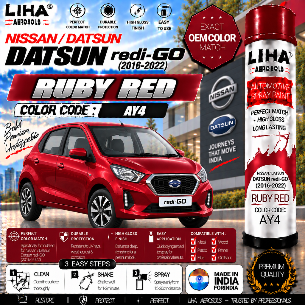 Datsun redi-GO Ruby Red Touch Up Spray Paint – OEM Color Match | LIHA Aerosols 500ml