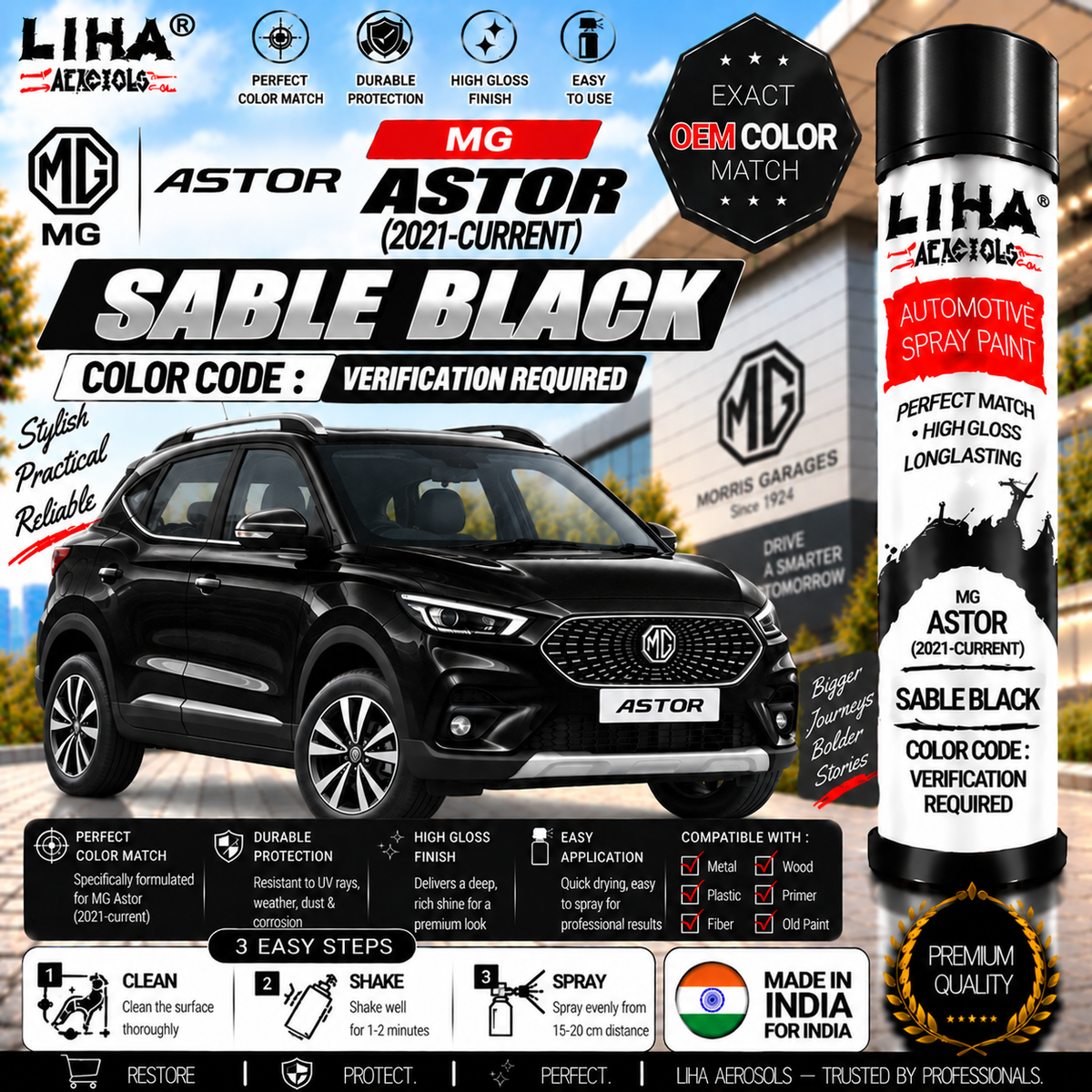 MG Astor Sable Black Touch Up Spray Paint – OEM Color Match | LIHA Aerosols 500ml