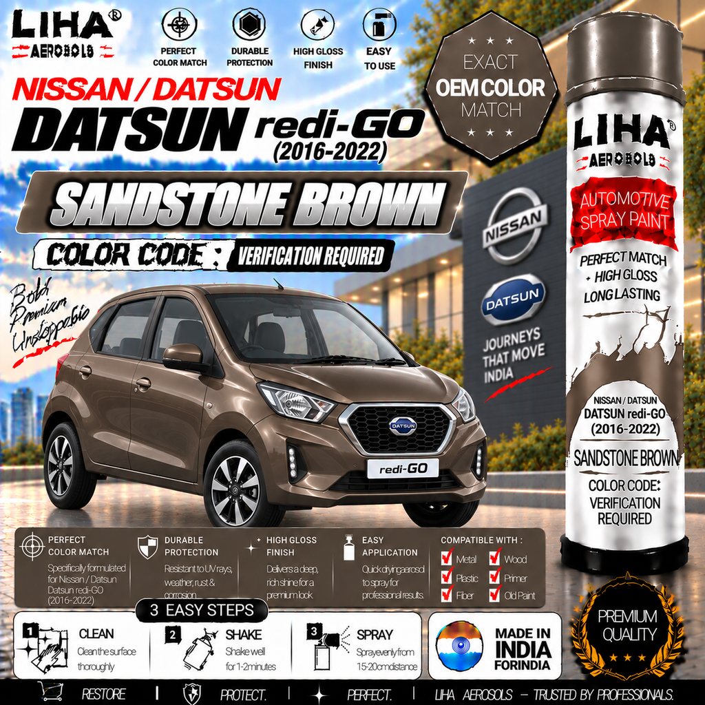 Datsun redi-GO Sandstone Brown Touch Up Spray Paint – OEM Color Match | LIHA Aerosols 500ml