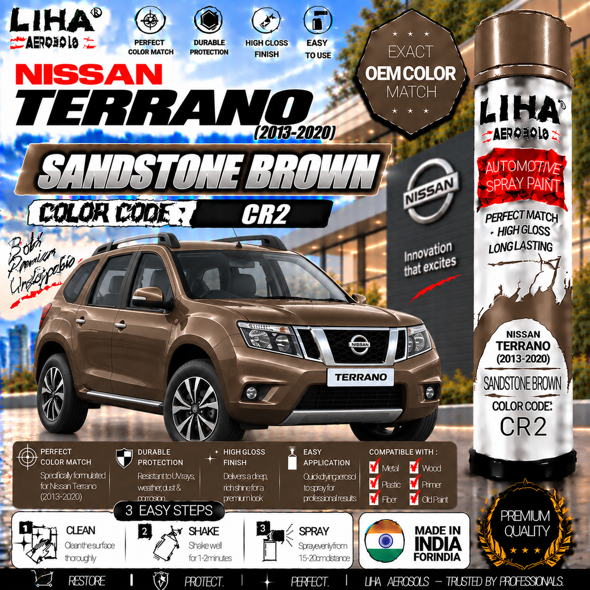 Nissan Terrano Sandstone Brown Touch Up Spray Paint – OEM Color Match | LIHA Aerosols 500ml