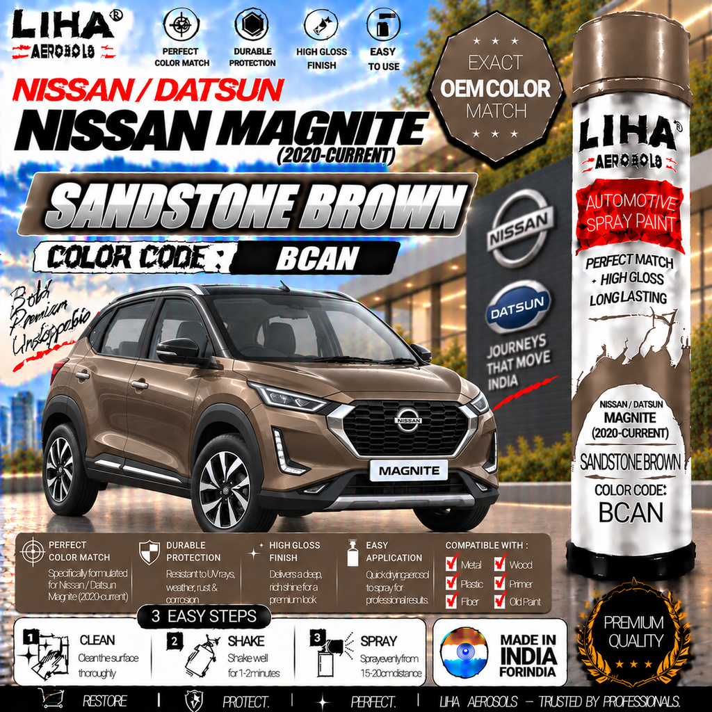 Nissan Magnite Sandstone Brown Touch Up Spray Paint – OEM Color Match | LIHA Aerosols 500ml