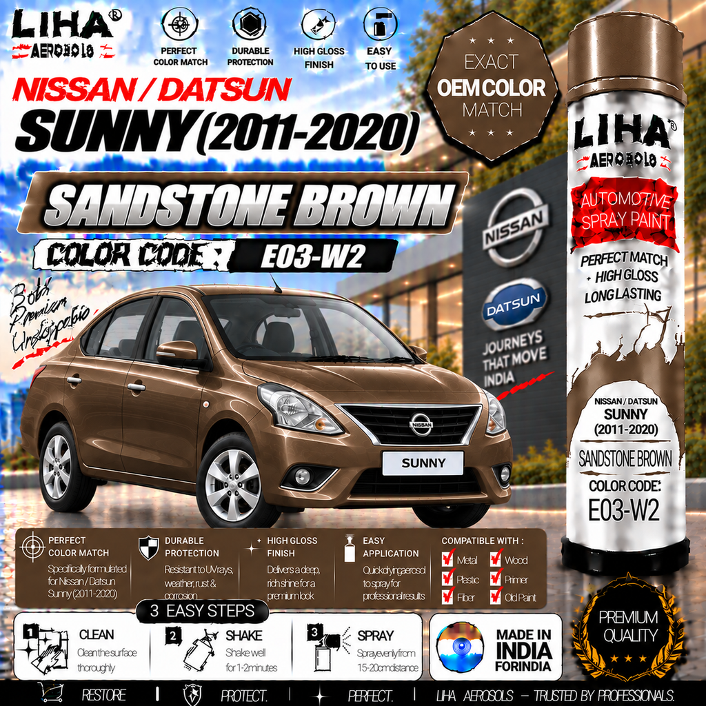 Nissan Sunny Sandstone Brown Touch Up Spray Paint – OEM Color Match | LIHA Aerosols 500ml