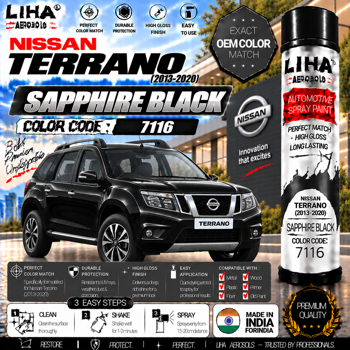 Nissan Terrano Sapphire Black Touch Up Spray Paint – OEM Color Match | LIHA Aerosols 500ml