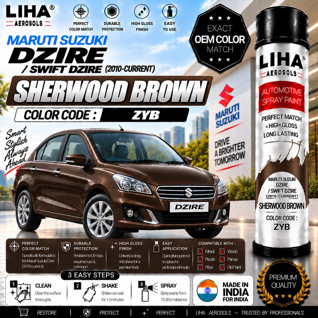 Maruti Suzuki Dzire / Swift Dzire Sherwood Brown Touch Up Spray Paint – OEM Color Match | LIHA Aerosols 500ml