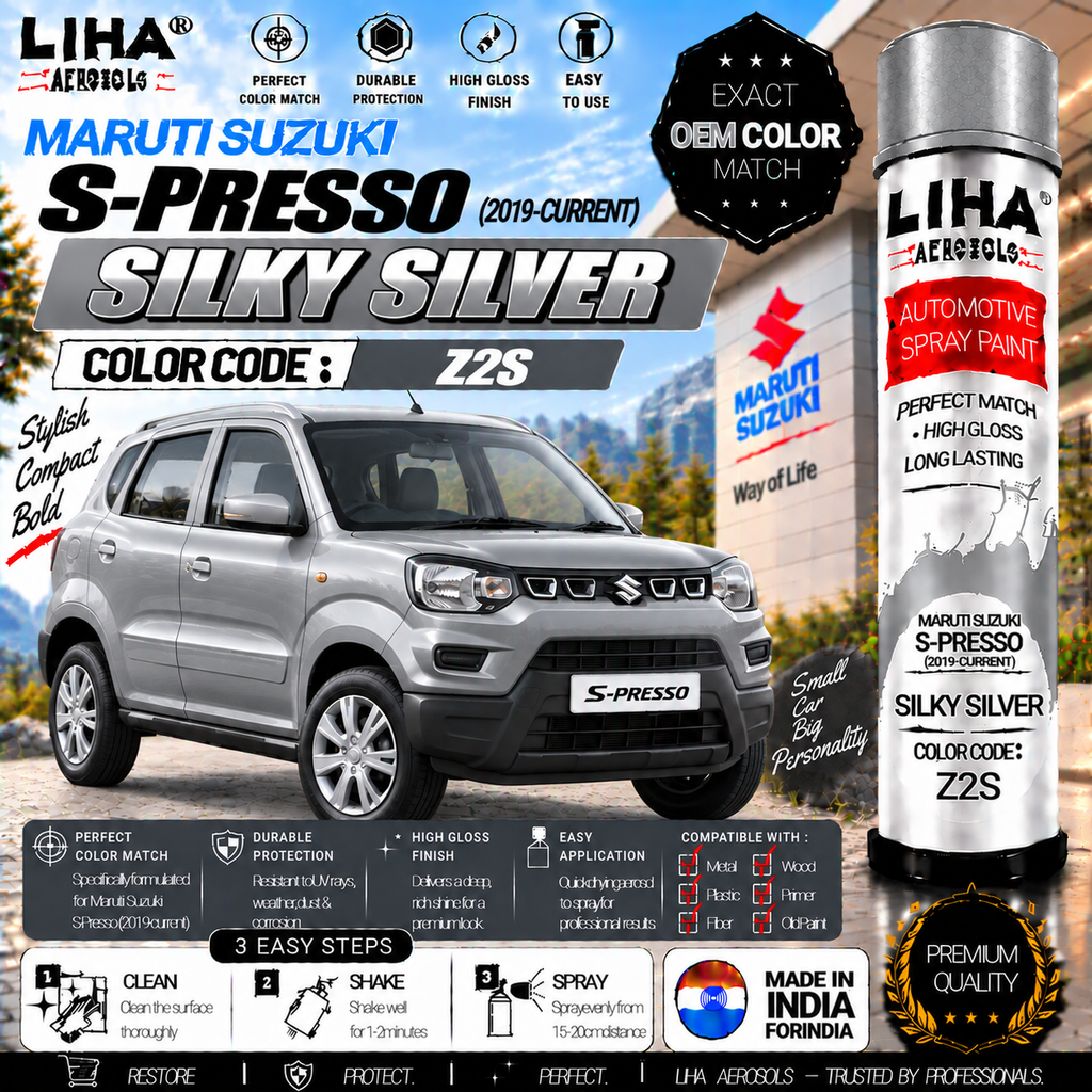 Maruti Suzuki S-Presso Silky Silver Touch Up Spray Paint – OEM Color Match | LIHA Aerosols 500ml
