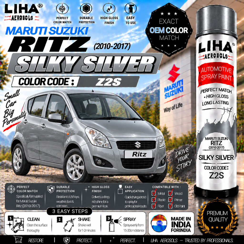 Maruti Suzuki Ritz Silky Silver Touch Up Spray Paint – OEM Color Match | LIHA Aerosols 500ml