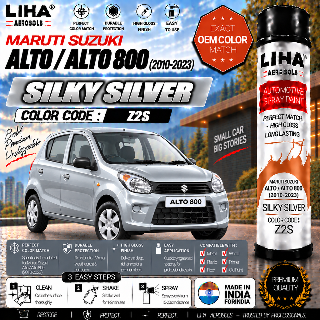 Maruti Suzuki Alto / Alto 800 Silky Silver Touch Up Spray Paint – OEM Color Match | LIHA Aerosols 500ml