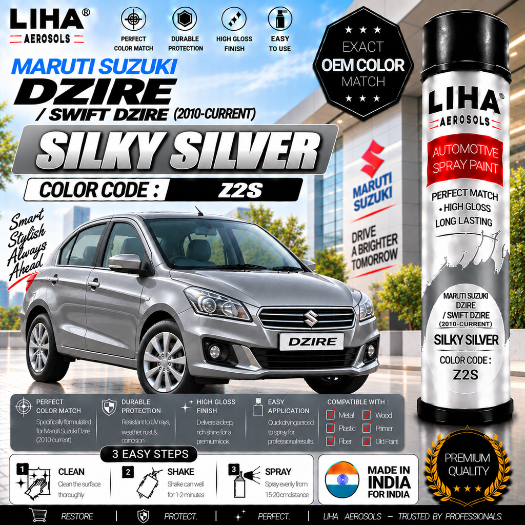 Maruti Suzuki Dzire / Swift Dzire Silky Silver Touch Up Spray Paint – OEM Color Match | LIHA Aerosols 500ml