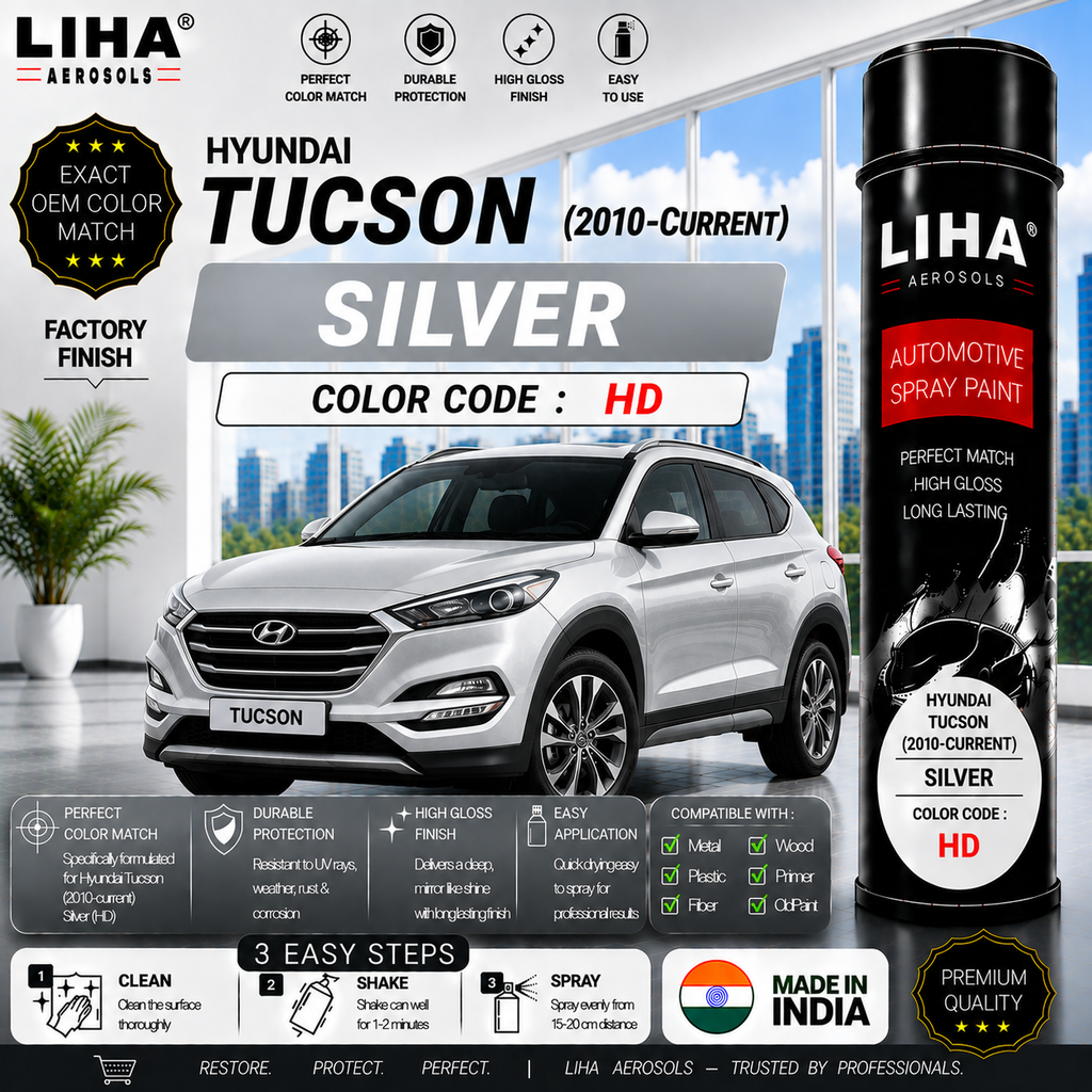 Hyundai Tucson Silver Touch Up Spray Paint – OEM Color Match | LIHA Aerosols 500ml