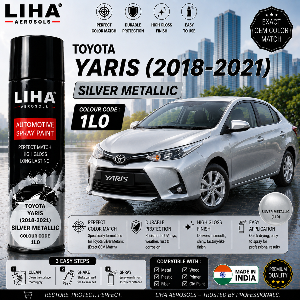 Toyota Yaris Silver Metallic Touch Up Spray Paint – OEM Color Match | LIHA Aerosols 500ml