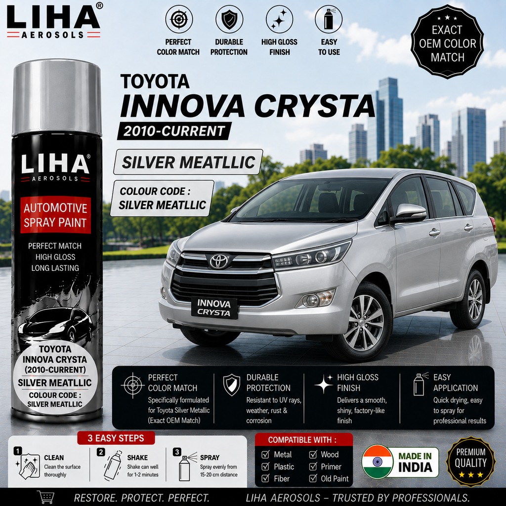 Toyota Innova Crysta Silver Metallic Touch Up Spray Paint – OEM Color Match | LIHA Aerosols 500ml