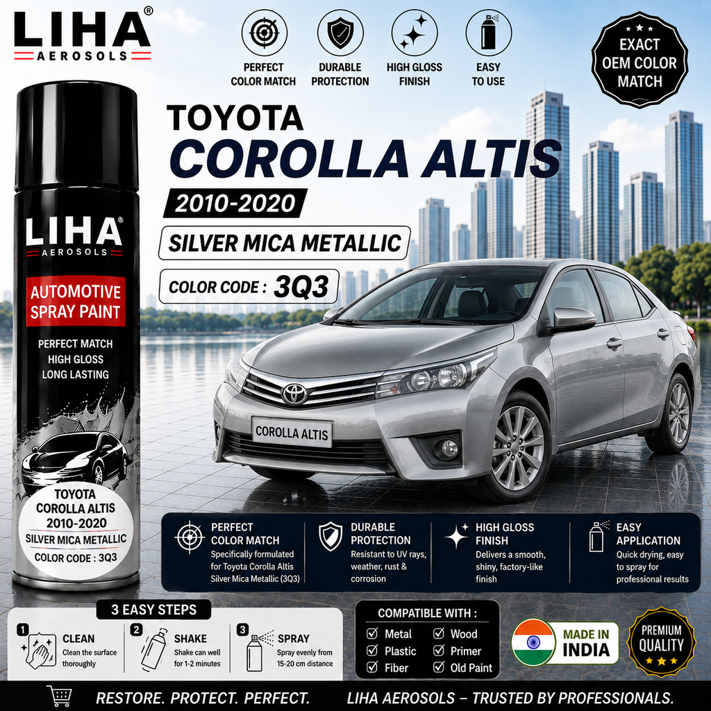 Toyota Corolla Altis Silver Mica Metallic Touch Up Spray Paint – OEM Color Match | LIHA Aerosols 500ml