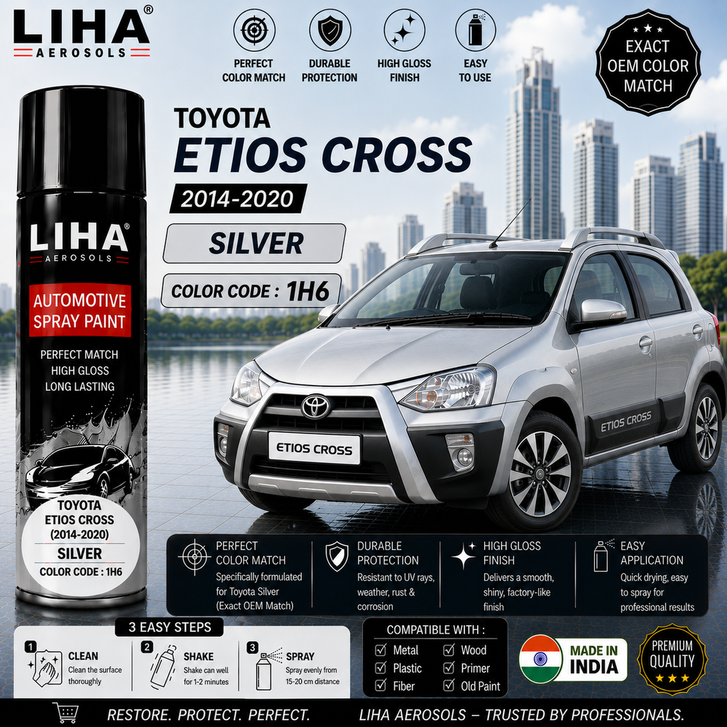 Toyota Etios Cross Silver Touch Up Spray Paint – OEM Color Match | LIHA Aerosols 500ml