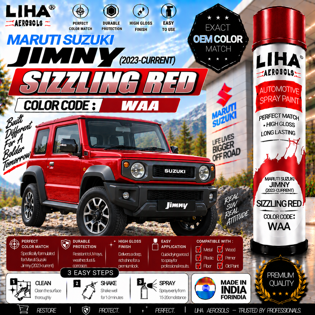 Maruti Suzuki Jimny Sizzling Red Touch Up Spray Paint – OEM Color Match | LIHA Aerosols 500ml