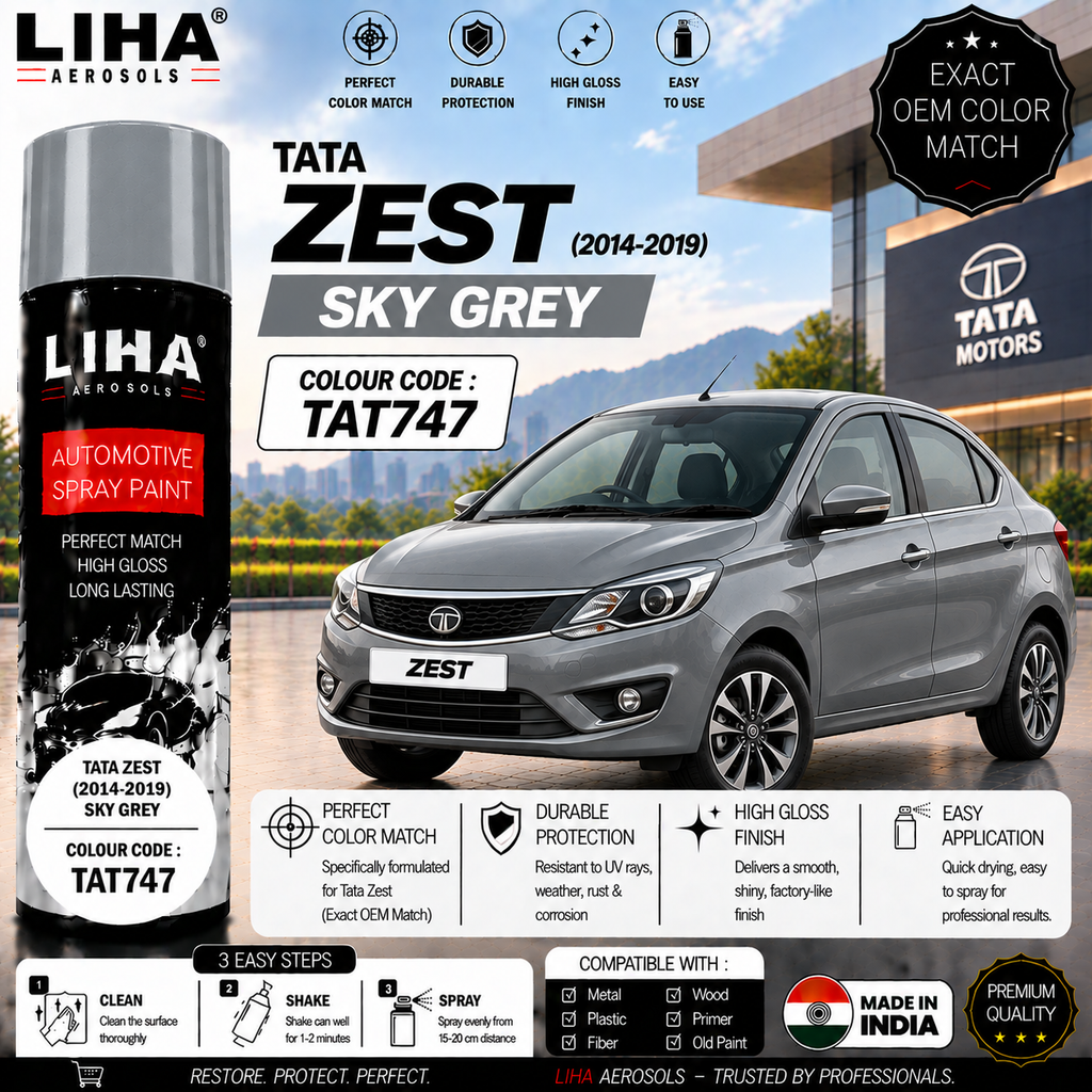 Tata Zest Sky Grey Touch Up Spray Paint – OEM Color Match | LIHA Aerosols 500ml