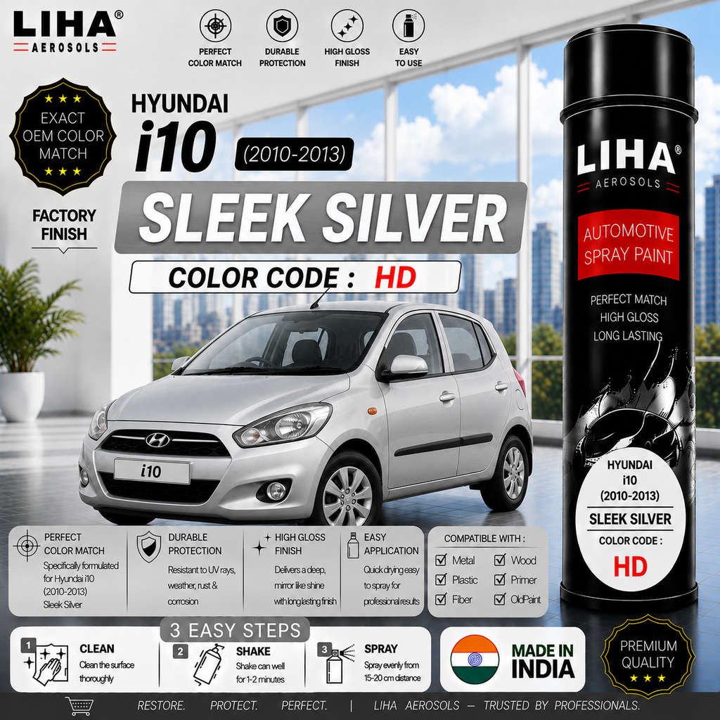 Hyundai i10 Sleek Silver Touch Up Spray Paint – OEM Color Match | LIHA Aerosols 500ml