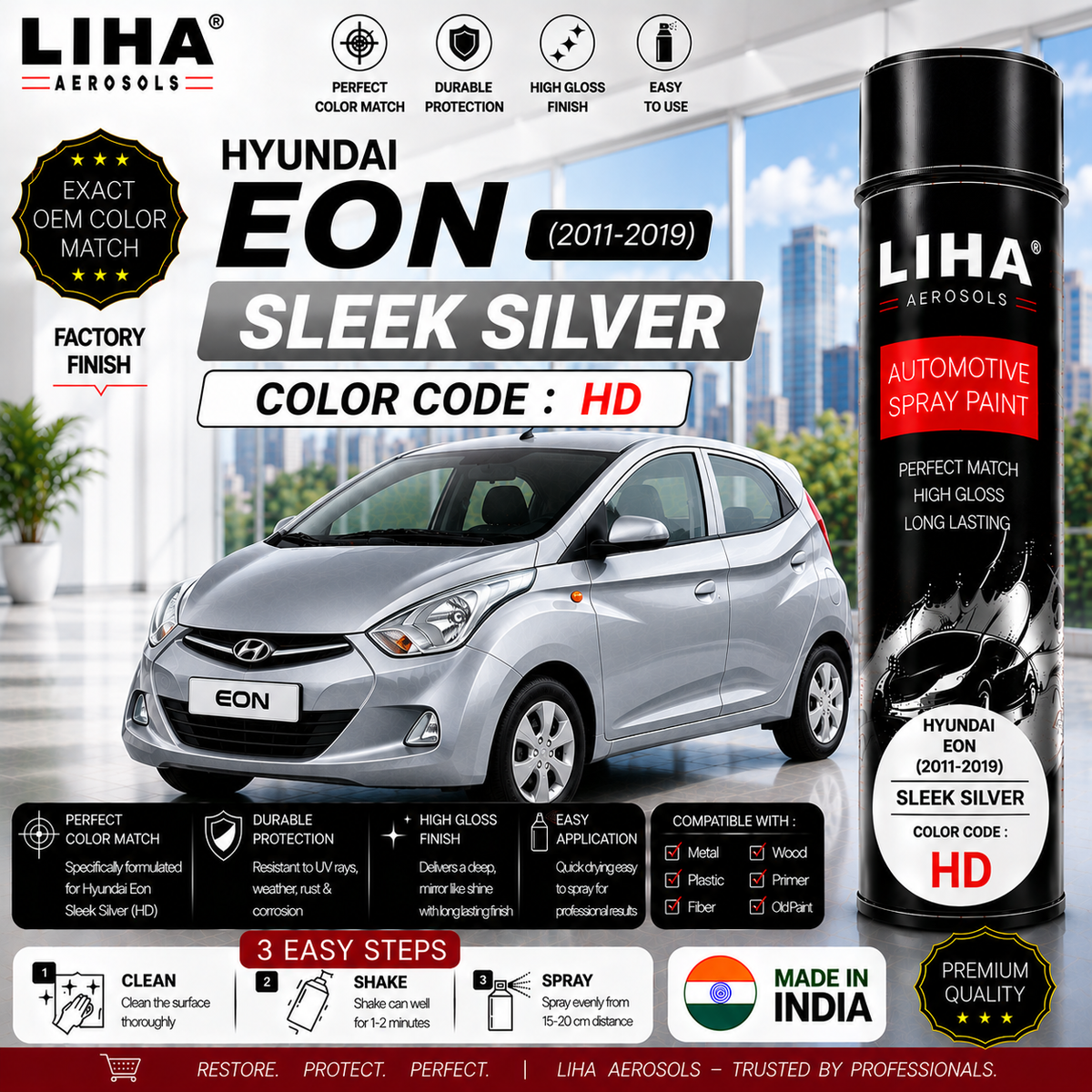 Hyundai Eon Sleek Silver Touch Up Spray Paint – OEM Color Match | LIHA Aerosols 500ml