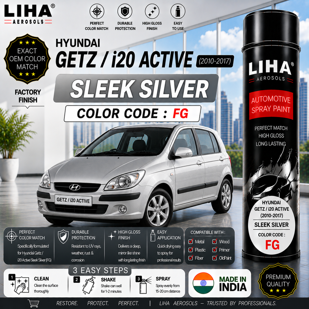Hyundai Getz / i20 Active Sleek Silver Touch Up Spray Paint – OEM Color Match | LIHA Aerosols 500ml
