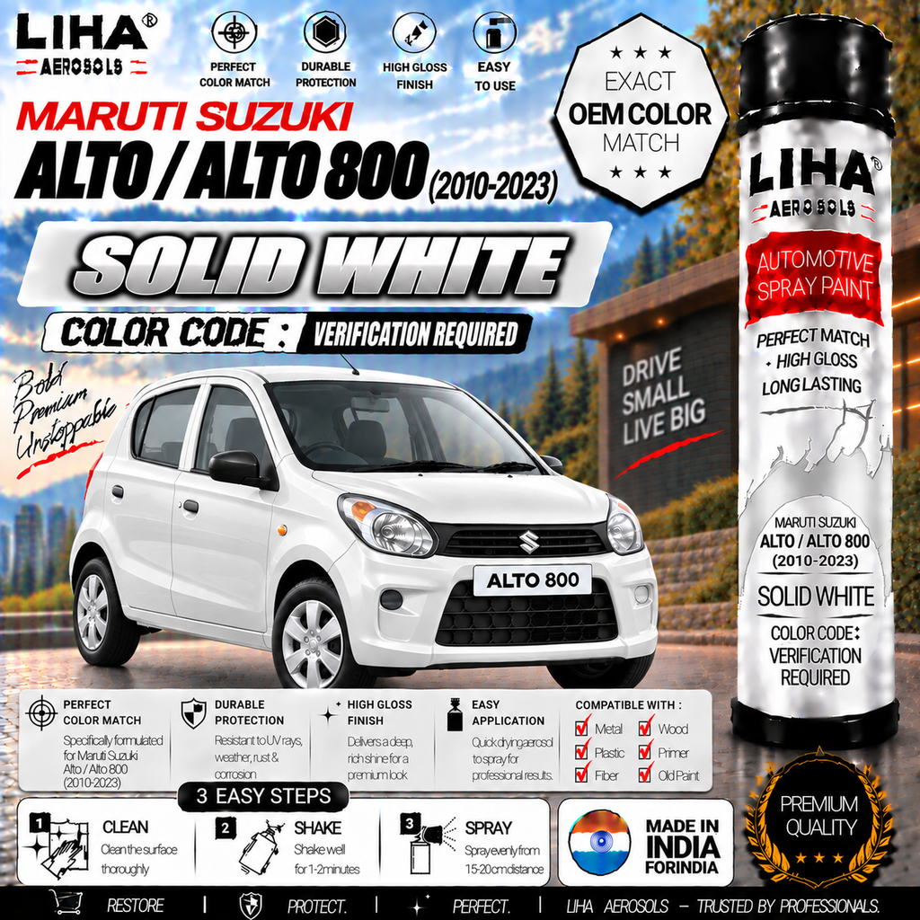 Maruti Suzuki Alto / Alto 800 Solid White Touch Up Spray Paint – OEM Color Match | LIHA Aerosols 500ml