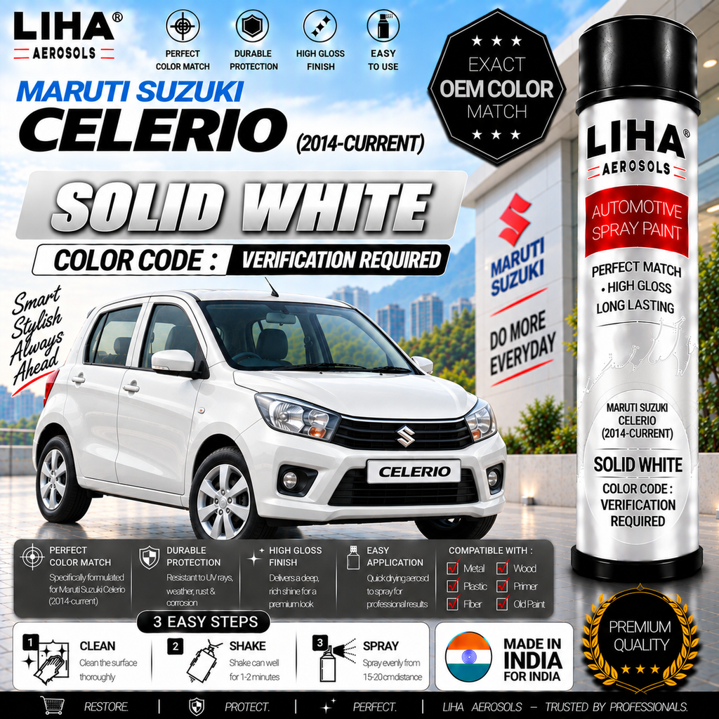 Maruti Suzuki Celerio Solid White Touch Up Spray Paint – OEM Color Match | LIHA Aerosols 500ml