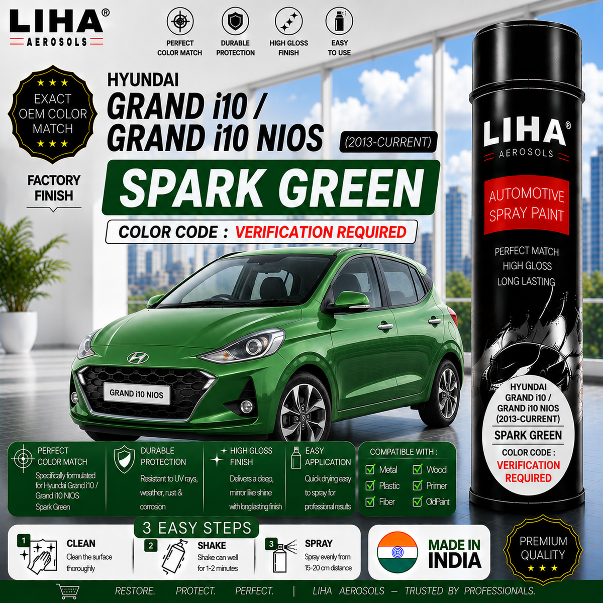 Hyundai Grand i10 / Grand i10 NIOS Spark Green Touch Up Spray Paint – OEM Color Match | LIHA Aerosols 500ml