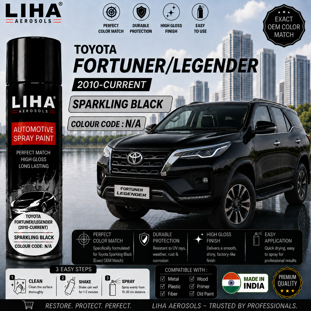 Toyota Fortuner / Legender Sparkling Black Touch Up Spray Paint – OEM Color Match | LIHA Aerosols 500ml