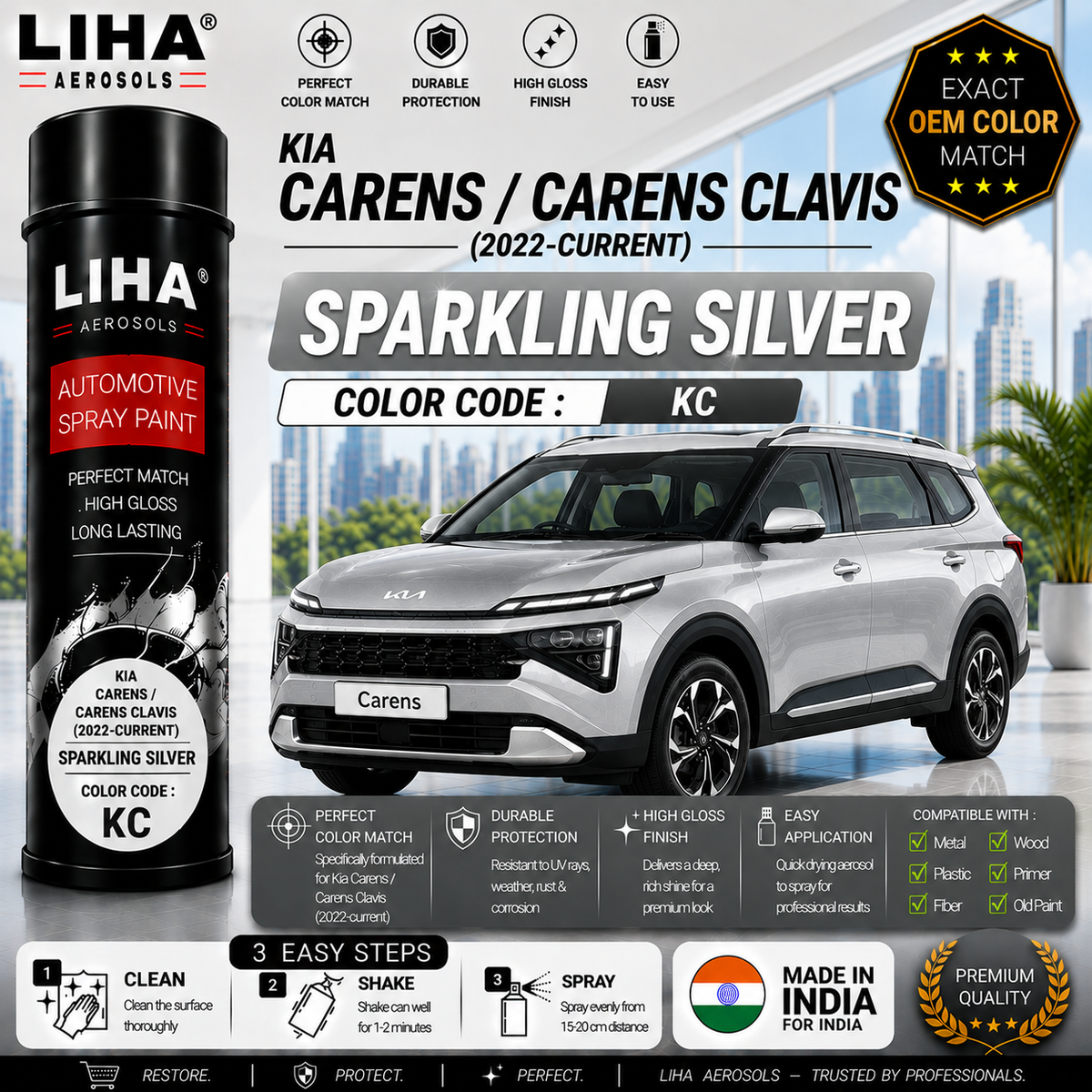 Kia Carens / Carens Clavis Sparkling Silver Touch Up Spray Paint – OEM Color Match | LIHA Aerosols 500ml