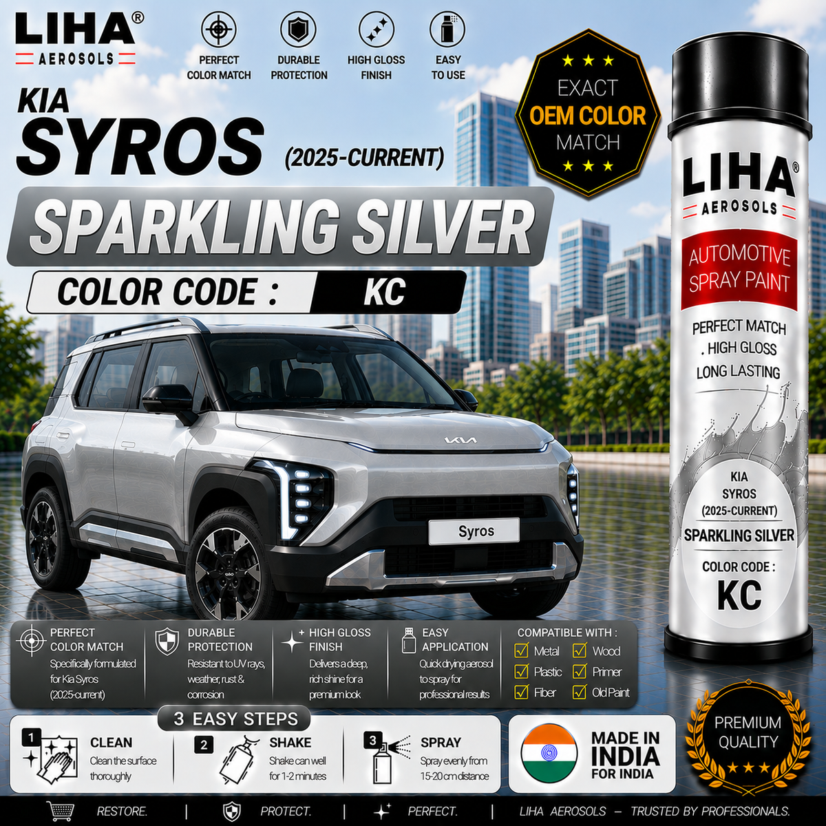 Kia Syros Sparkling Silver Touch Up Spray Paint – OEM Color Match | LIHA Aerosols 500ml