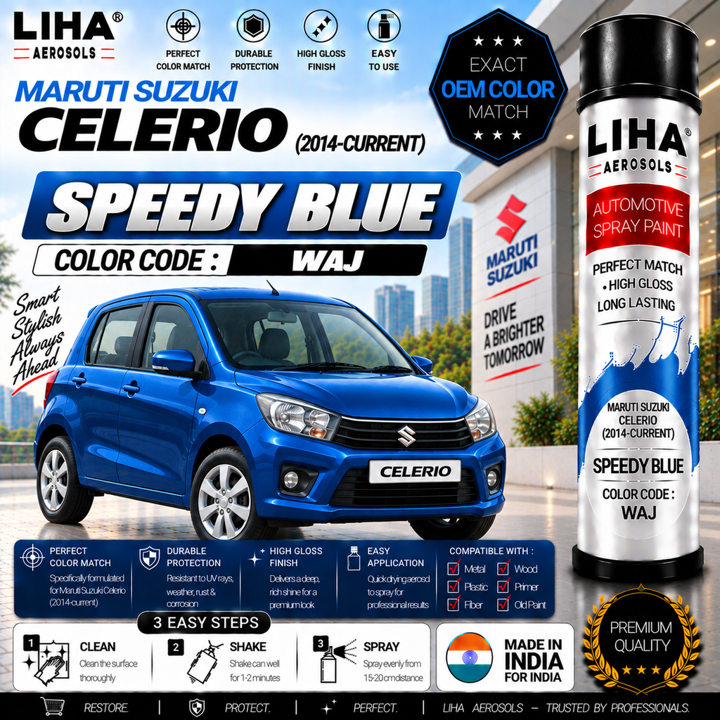Maruti Suzuki Celerio Speedy Blue Touch Up Spray Paint – OEM Color Match | LIHA Aerosols 500ml