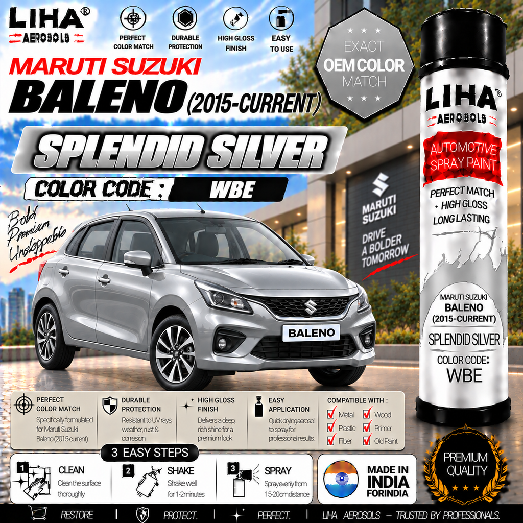 Maruti Suzuki Baleno Splendid Silver Touch Up Spray Paint – OEM Color Match | LIHA Aerosols 500ml