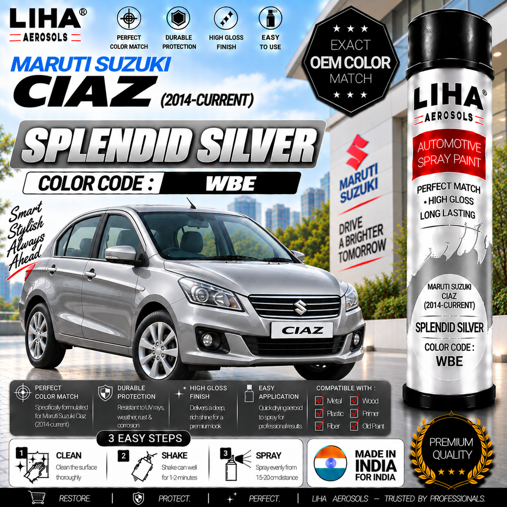 Maruti Suzuki Ciaz Splendid Silver Touch Up Spray Paint – OEM Color Match | LIHA Aerosols 500ml