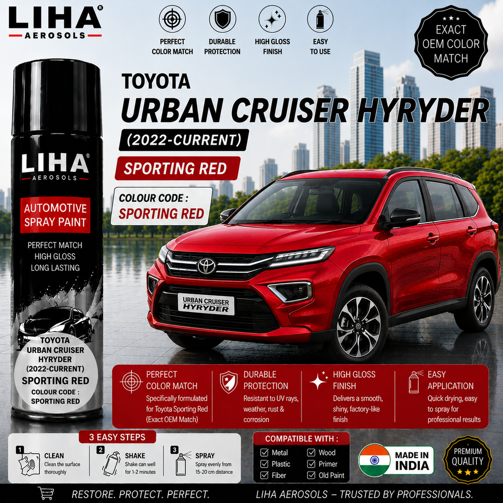 Toyota Urban Cruiser Hyryder Sporting Red Touch Up Spray Paint – OEM Color Match | LIHA Aerosols 500ml