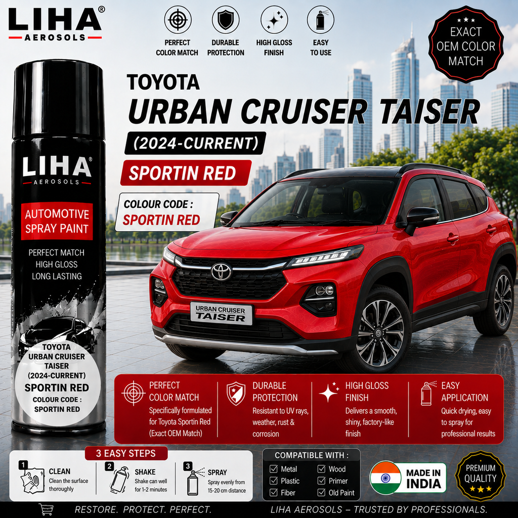 Toyota Urban Cruiser Taisor Sportin Red Touch Up Spray Paint – OEM Color Match | LIHA Aerosols 500ml