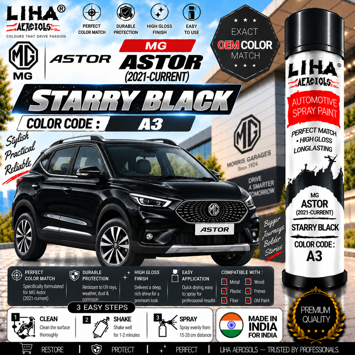 MG Astor Starry Black Touch Up Spray Paint – OEM Color Match | LIHA Aerosols 500ml